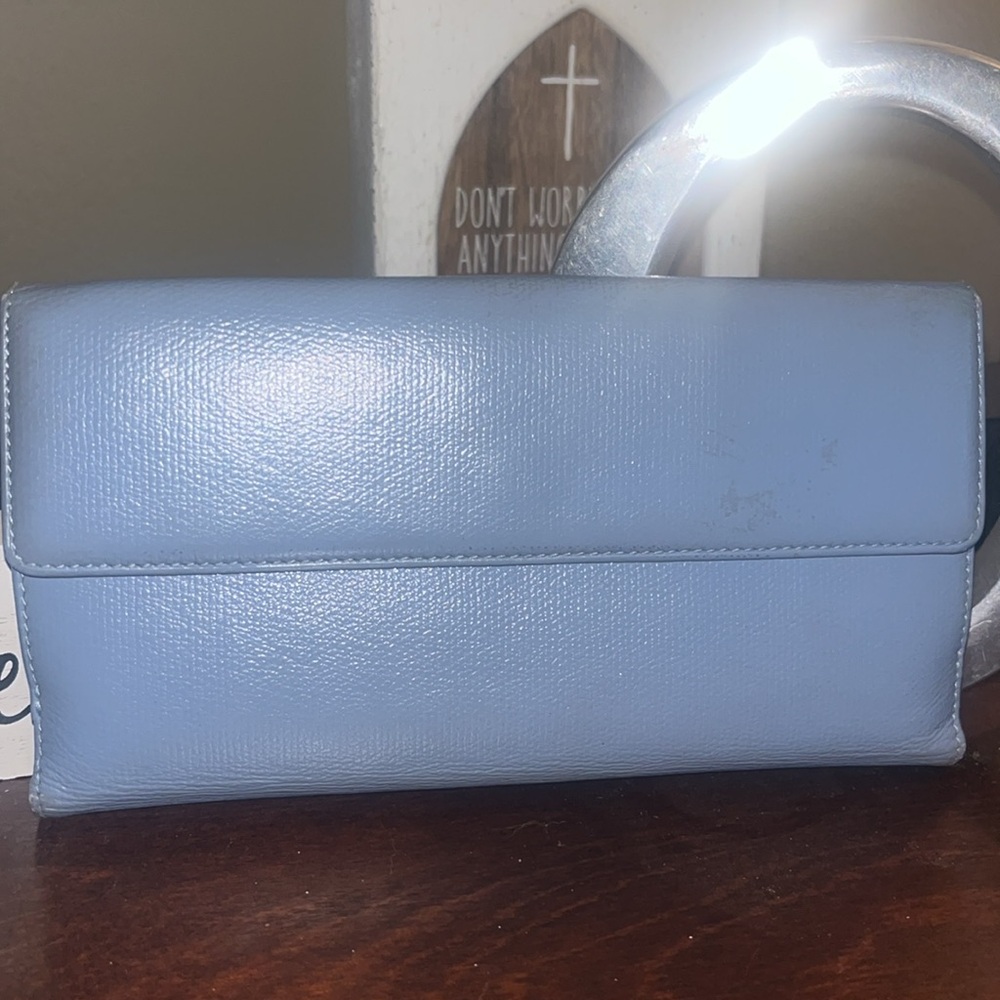 CHANEL Vintage CC Button Long Bifold Wallet Purse Leather Blue Made In Spain EUC - Picture 3 of 16